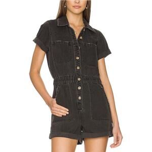 Show Me Your Mumu Romper Size M Washed Black Cannon Button Distressed Short NWT
